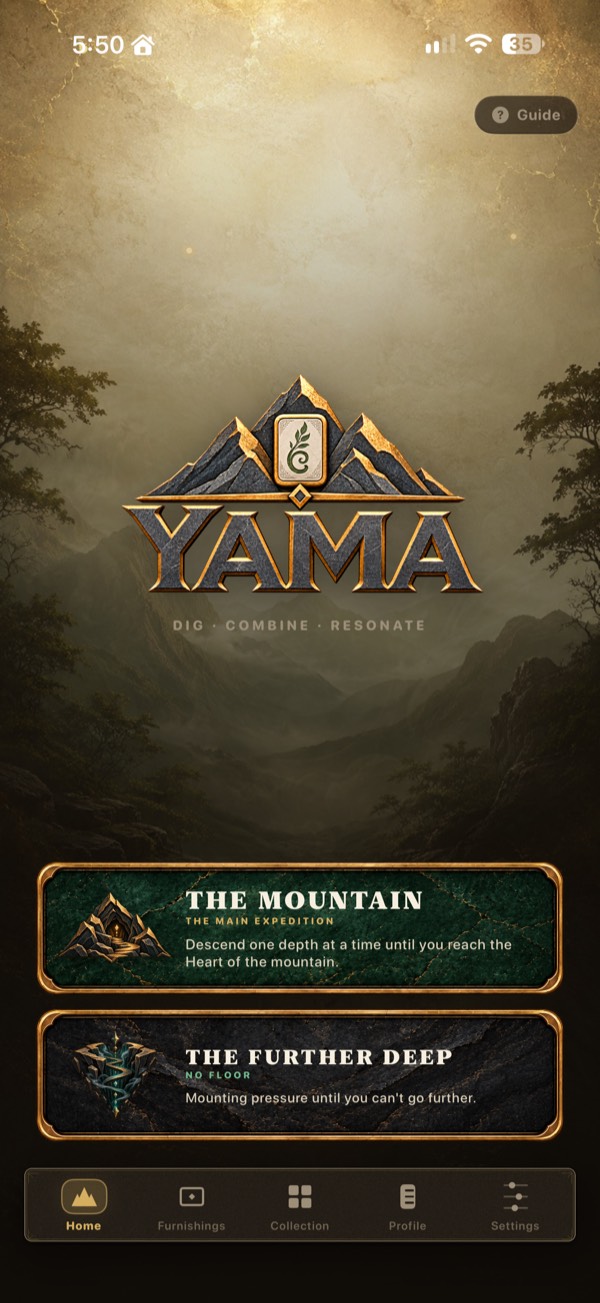 The title screen, with The Mountain and The Further Deep